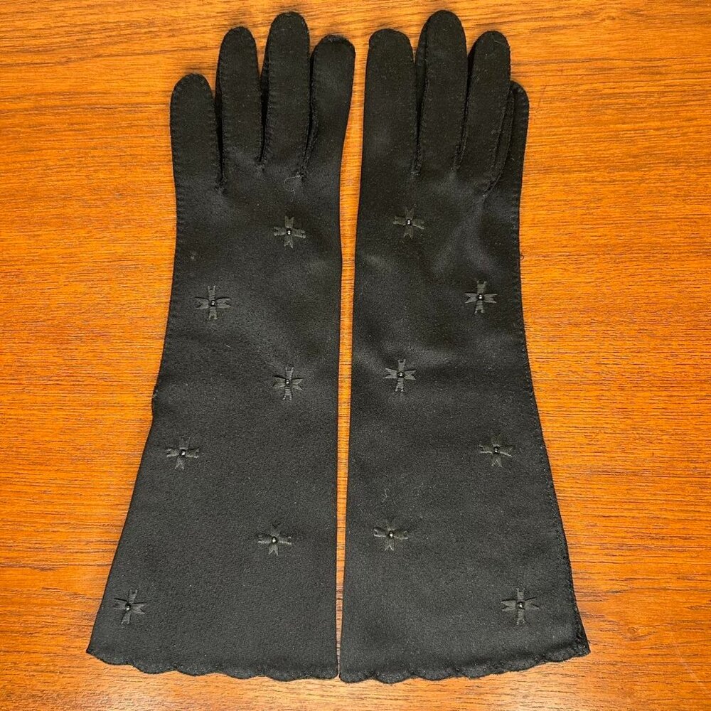 Vintage Black 3/4 Length Beaded Nylon Gloves
